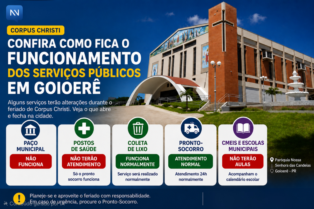 Corpus Christi: confira como será o funcionamento dos serviços públicos em Goioerê