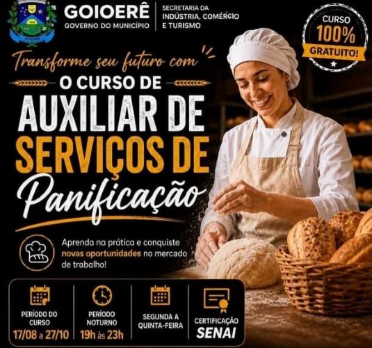 Curso de panificação abre inscrições em Goioerê