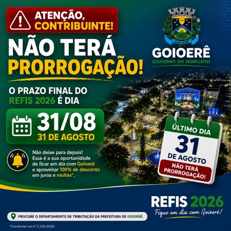 REFIS 2026: prazo termina na segunda-feira em Goioerê